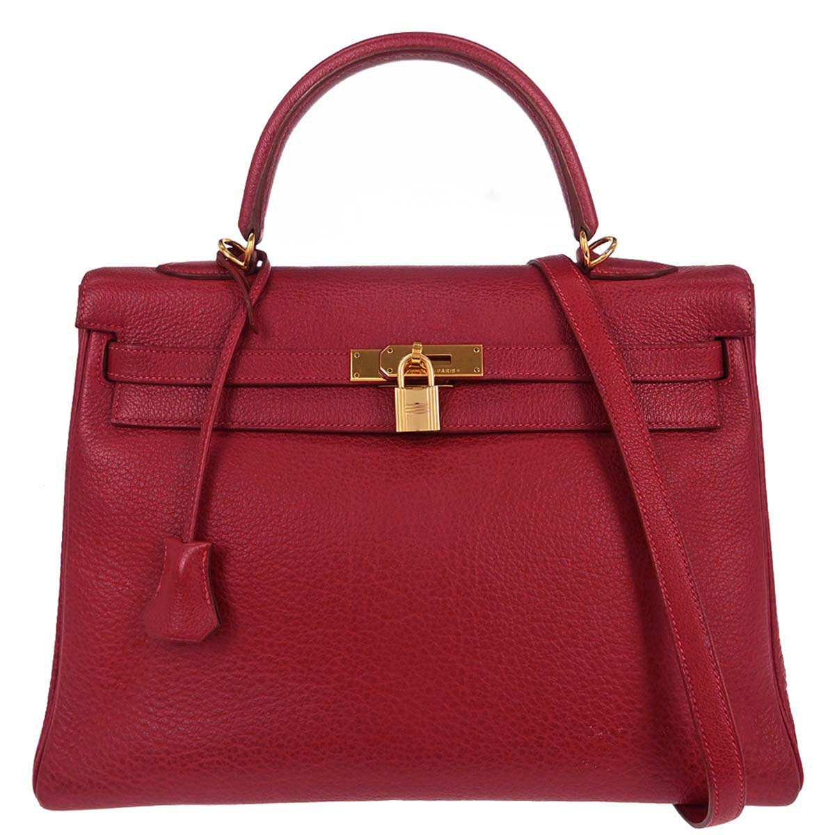 Hermes Rouge Garance Buffle skipper Kelly 35 2way Shoulder Handbag