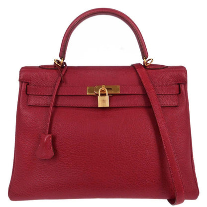Hermes Rouge Garance Buffle skipper Kelly 35 2way Shoulder Handbag