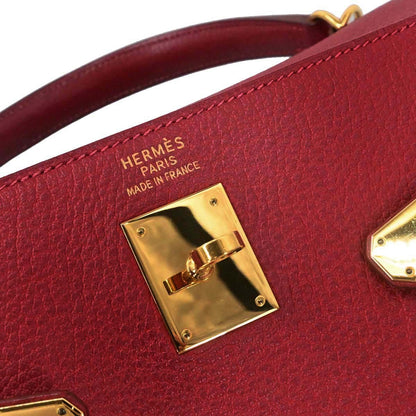 Hermes Rouge Garance Buffle skipper Kelly 35 2way Shoulder Handbag