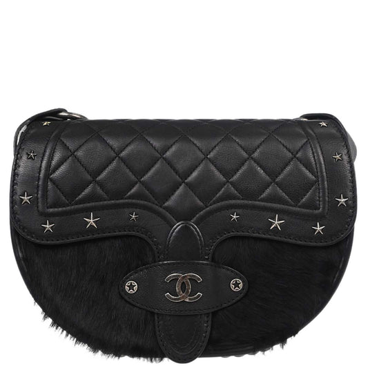 Chanel 2014 Brown Calfskin Pony Hair Paris-Dallas Saddle Shoulder Bag