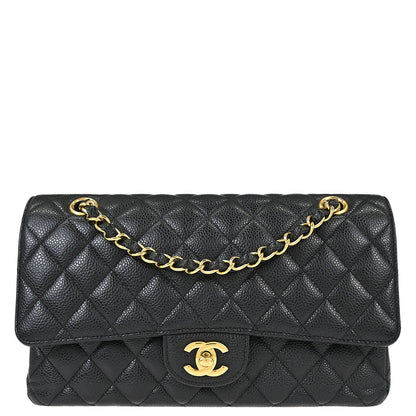 Chanel 2018-2019 Black Caviar Skin Medium Classic Double Flap Shoulder Bag