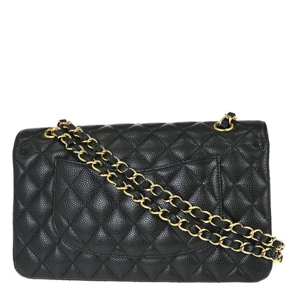 Chanel 2018-2019 Black Caviar Skin Medium Classic Double Flap Shoulder Bag