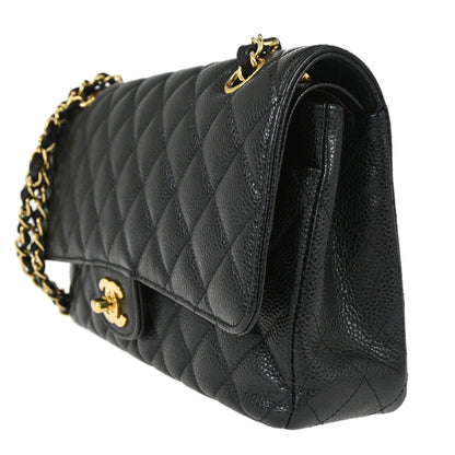 Chanel 2018-2019 Black Caviar Skin Medium Classic Double Flap Shoulder Bag
