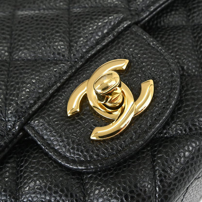 Chanel 2018-2019 Black Caviar Skin Medium Classic Double Flap Shoulder Bag