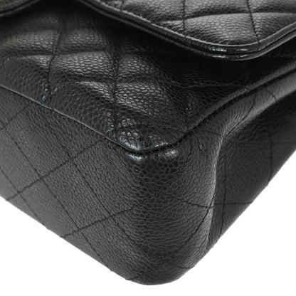 Chanel 2018-2019 Black Caviar Skin Medium Classic Double Flap Shoulder Bag