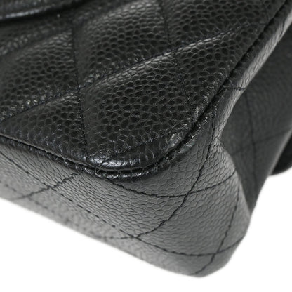 Chanel 2018-2019 Black Caviar Skin Medium Classic Double Flap Shoulder Bag