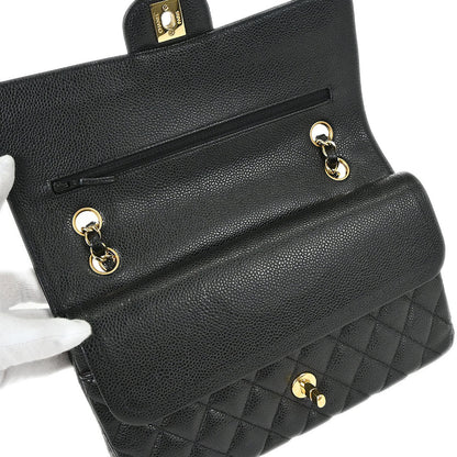 Chanel 2018-2019 Black Caviar Skin Medium Classic Double Flap Shoulder Bag