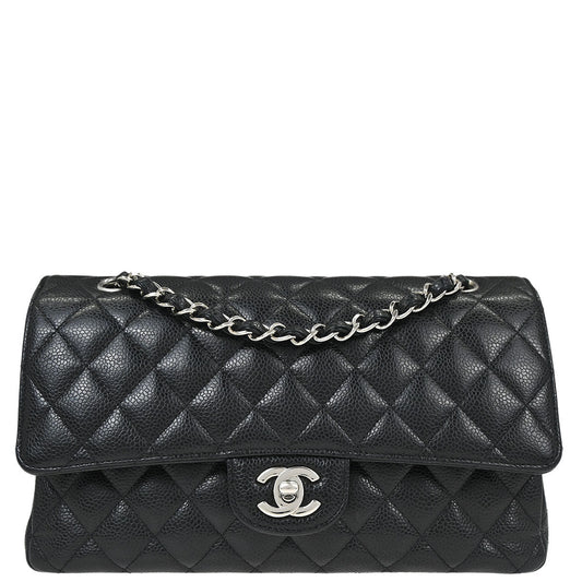 Chanel 2019 Black Caviar Skin Medium Classic Double Flap Shoulder Bag