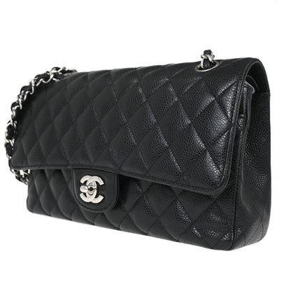 Chanel 2019 Black Caviar Skin Medium Classic Double Flap Shoulder Bag
