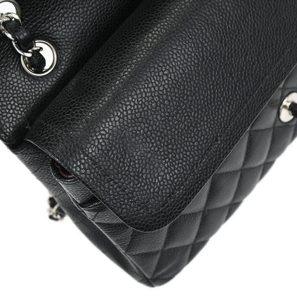 Chanel 2019 Black Caviar Skin Medium Classic Double Flap Shoulder Bag