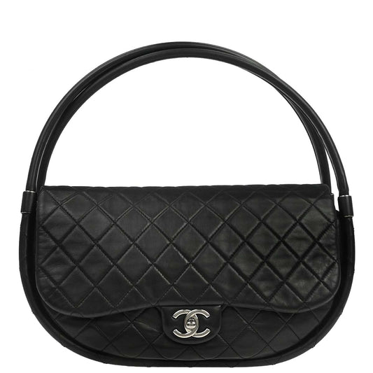Chanel Black Lambskin Hula Hoop Large Handbag