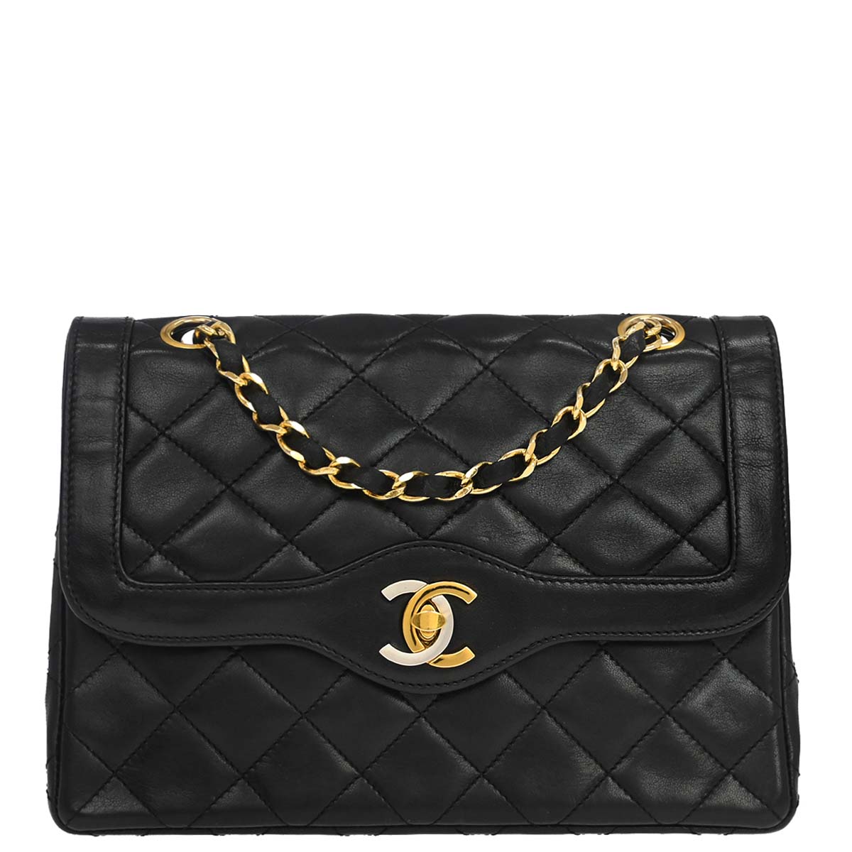 Chanel Black Lambskin Paris Double Flap Shoulder Bag