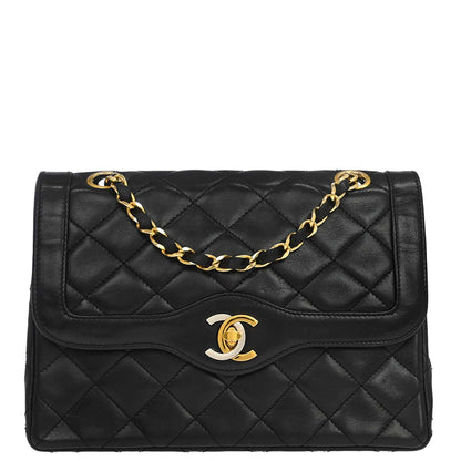 Chanel Black Lambskin Paris Double Flap Shoulder Bag