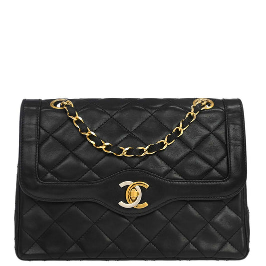 Chanel Black Lambskin Paris Double Flap Shoulder Bag