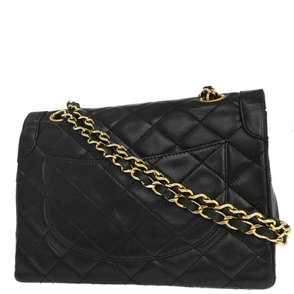 Chanel Black Lambskin Paris Double Flap Shoulder Bag
