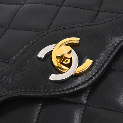 Chanel Black Lambskin Paris Double Flap Shoulder Bag