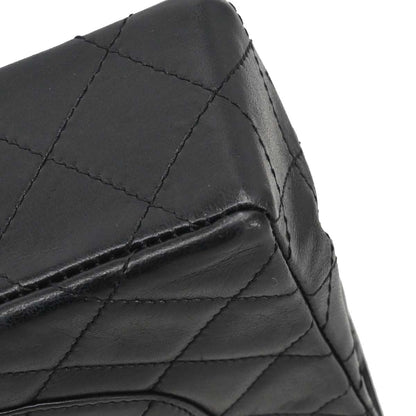 Chanel Black Lambskin Paris Double Flap Shoulder Bag