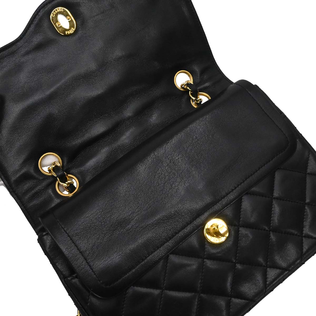 Chanel Black Lambskin Paris Double Flap Shoulder Bag
