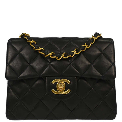 Chanel 1991-1994 Black Lambskin Mini Classic Square Flap Shoulder Bag 17