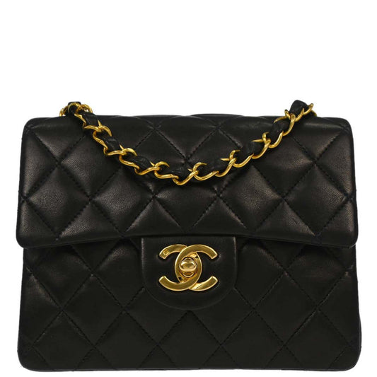 Chanel 1991-1994 Black Lambskin Mini Classic Square Flap Shoulder Bag 17
