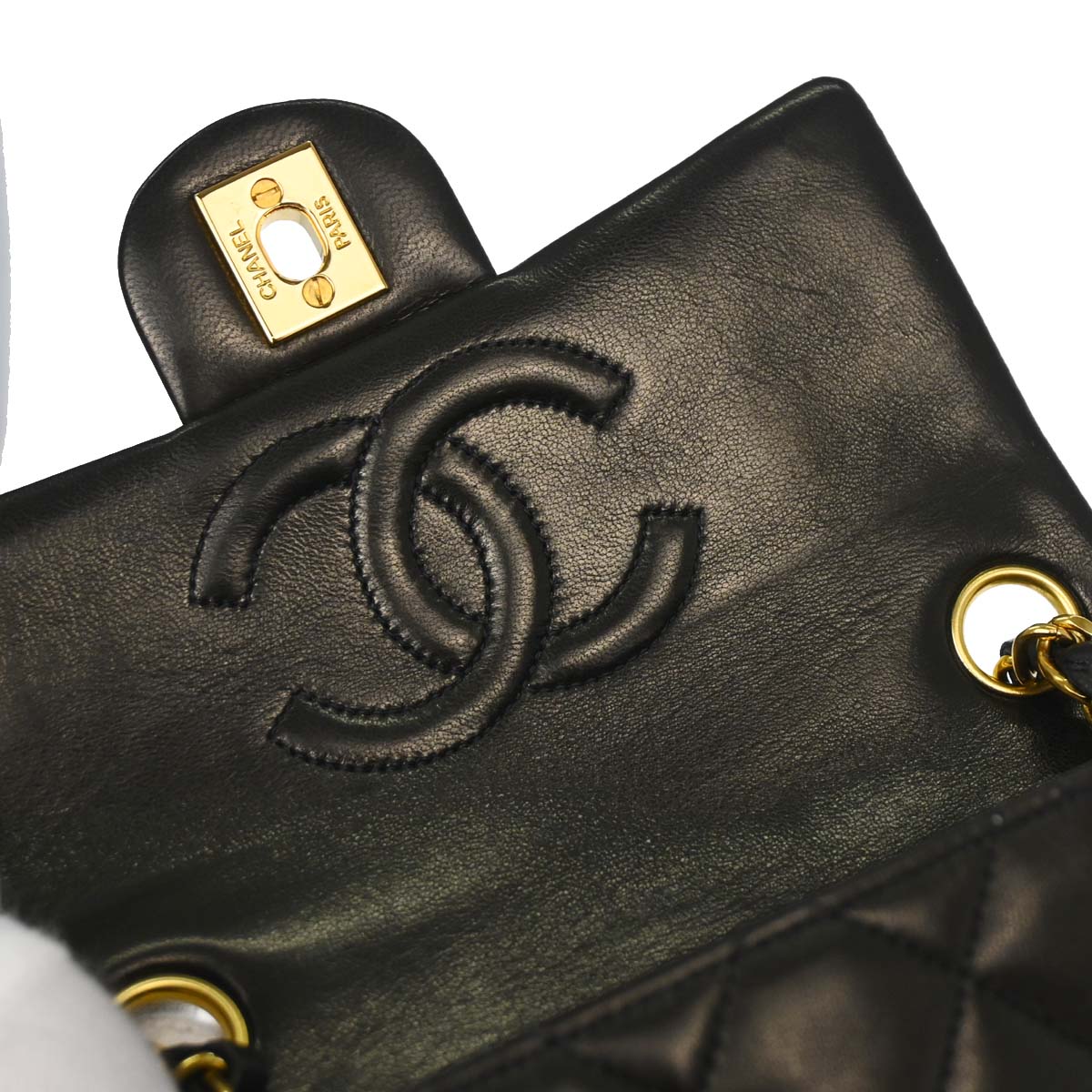 Chanel 1991-1994 Black Lambskin Mini Classic Square Flap Shoulder Bag 17