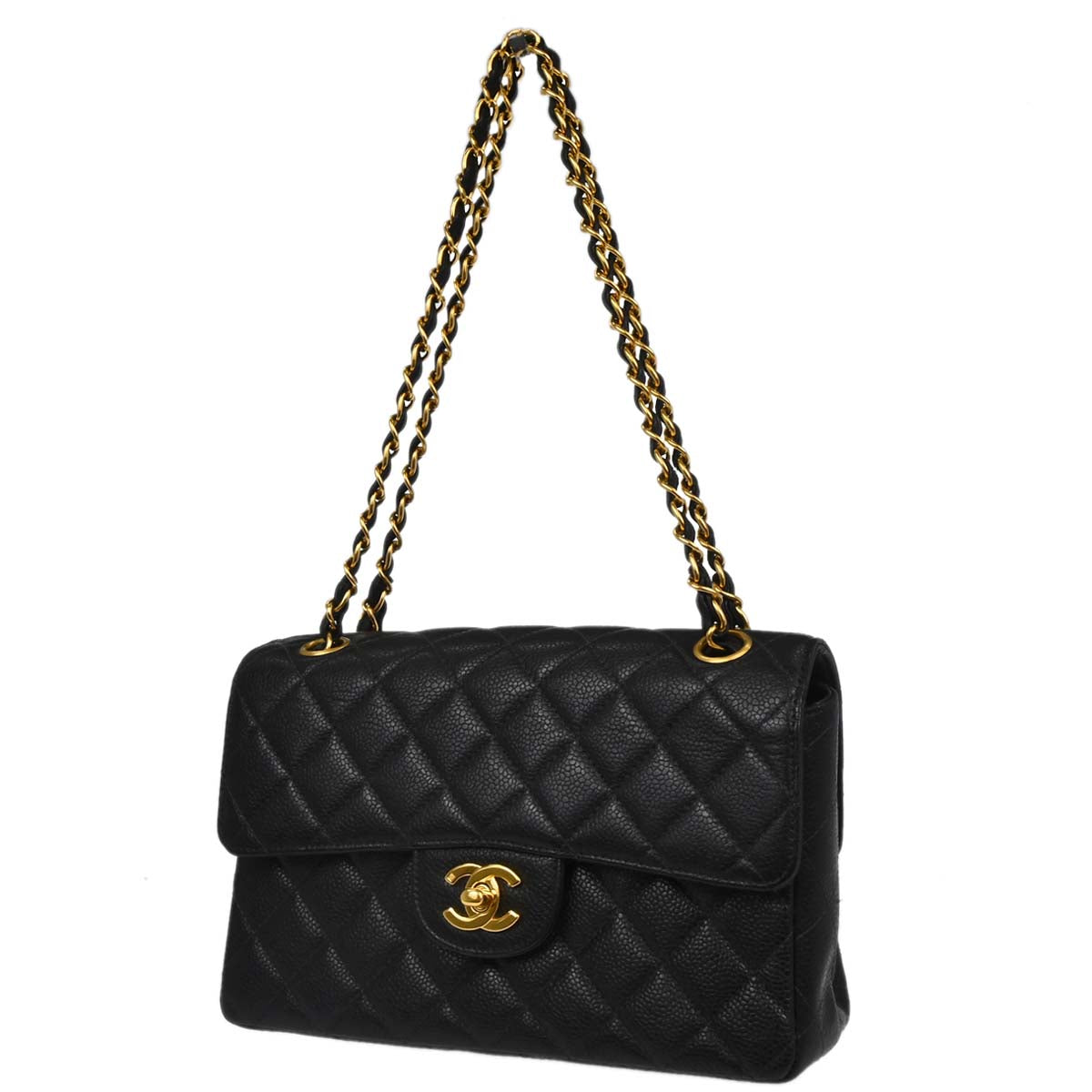 Chanel 1996-1997 Black Caviar Skin Double Sided Flap Shoulder Bag