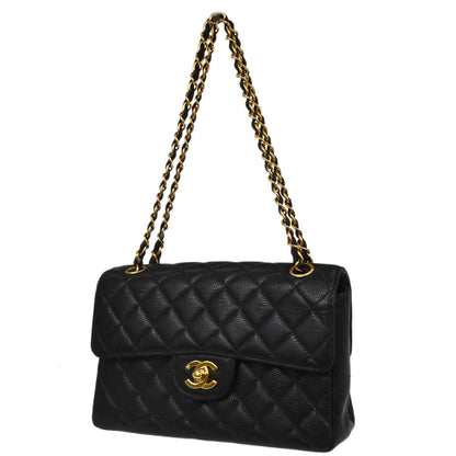 Chanel 1996-1997 Black Caviar Skin Double Sided Flap Shoulder Bag