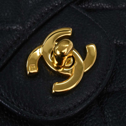 Chanel 1996-1997 Black Caviar Skin Double Sided Flap Shoulder Bag