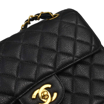 Chanel 1996-1997 Black Caviar Skin Double Sided Flap Shoulder Bag