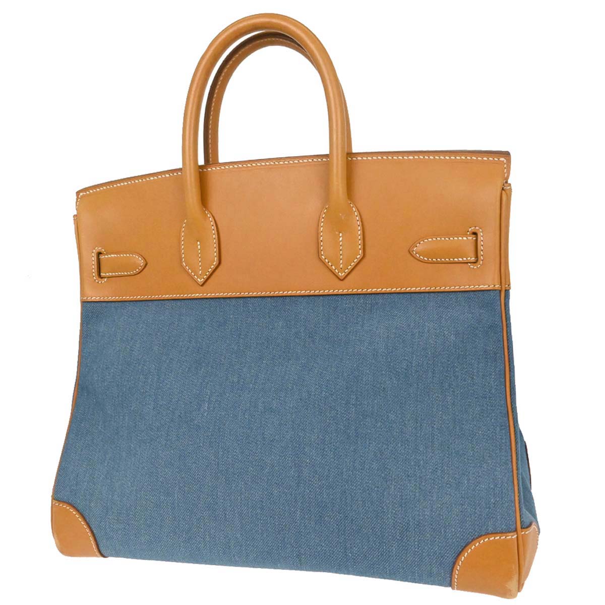 Hermes Blue Natural Toile Jean Vache Haut a Courroies 32 Handbag