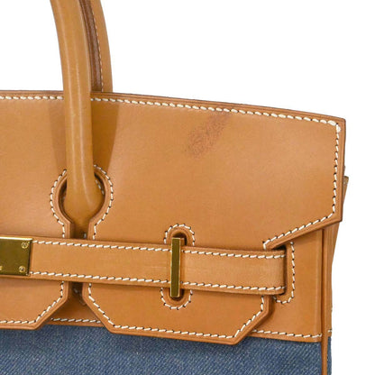 Hermes Blue Natural Toile Jean Vache Haut a Courroies 32 Handbag