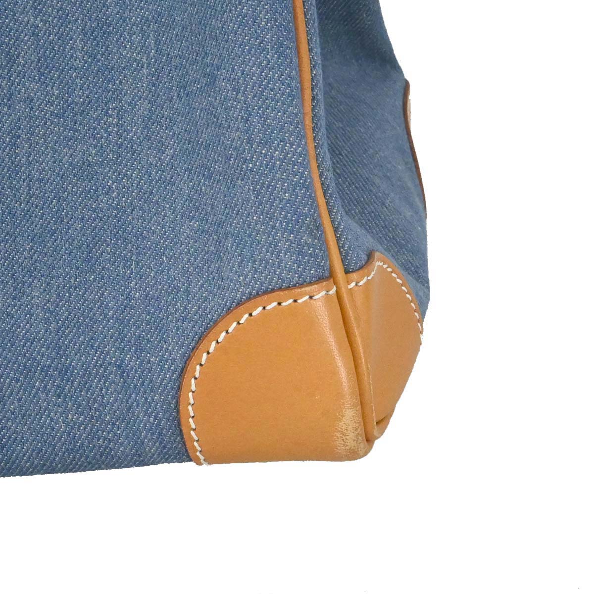 Hermes Blue Natural Toile Jean Vache Haut a Courroies 32 Handbag