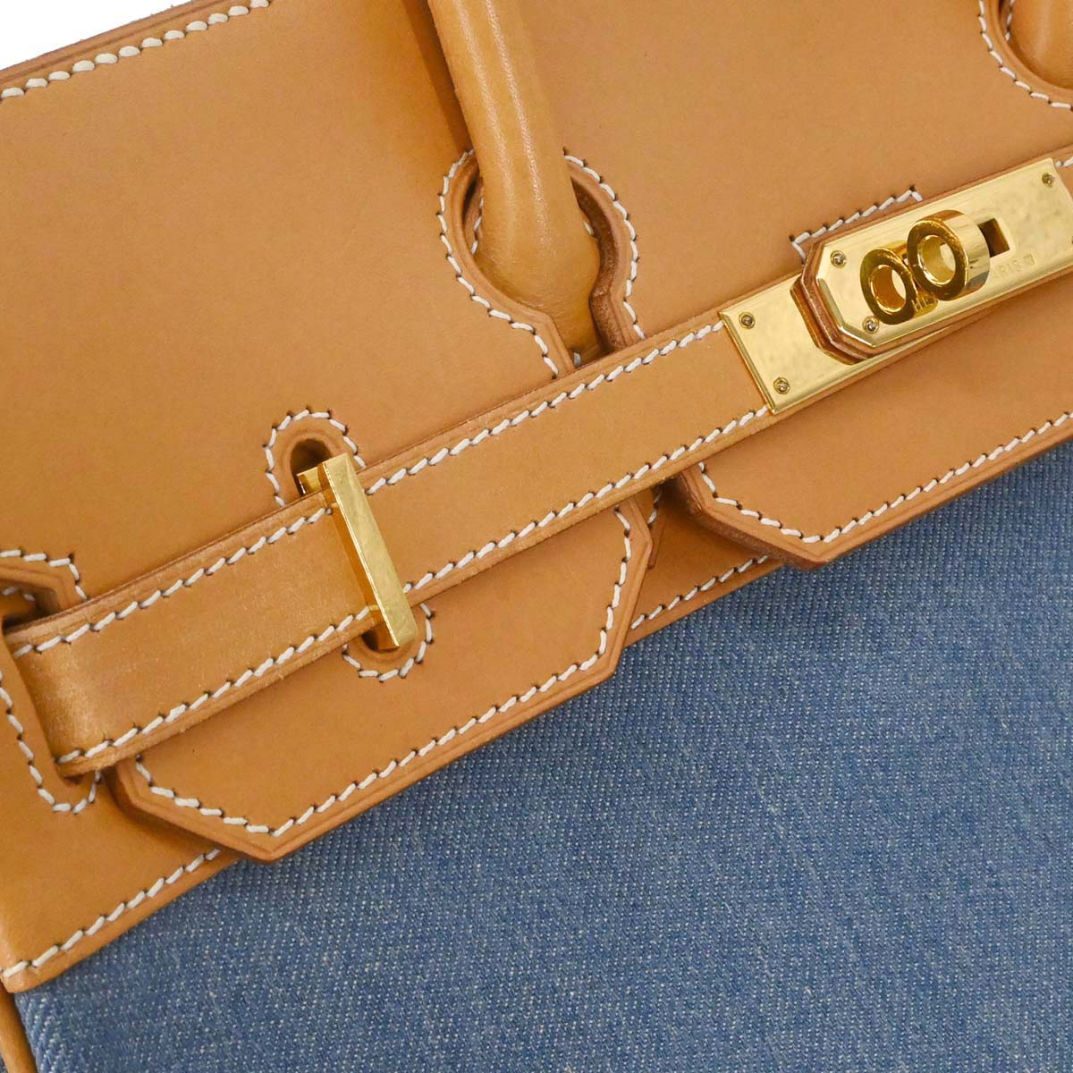 Hermes Blue Natural Toile Jean Vache Haut a Courroies 32 Handbag
