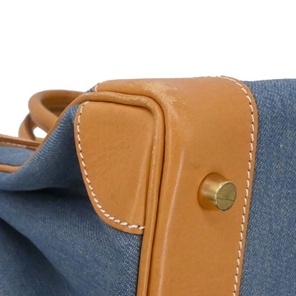 Hermes Blue Natural Toile Jean Vache Haut a Courroies 32 Handbag
