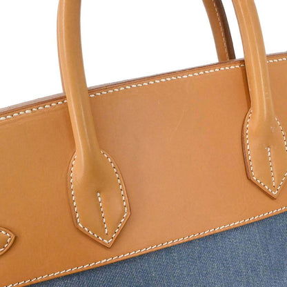 Hermes Blue Natural Toile Jean Vache Haut a Courroies 32 Handbag