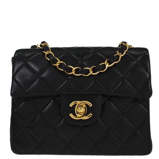 Chanel 1997-1999 Black Lambskin Mini Classic Square Flap Shoulder Bag 17