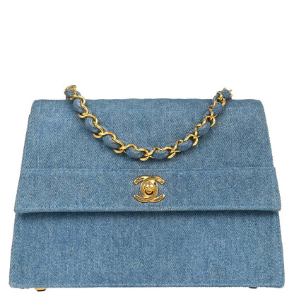 Chanel Blue Denim Straight Flap Shoulder Bag