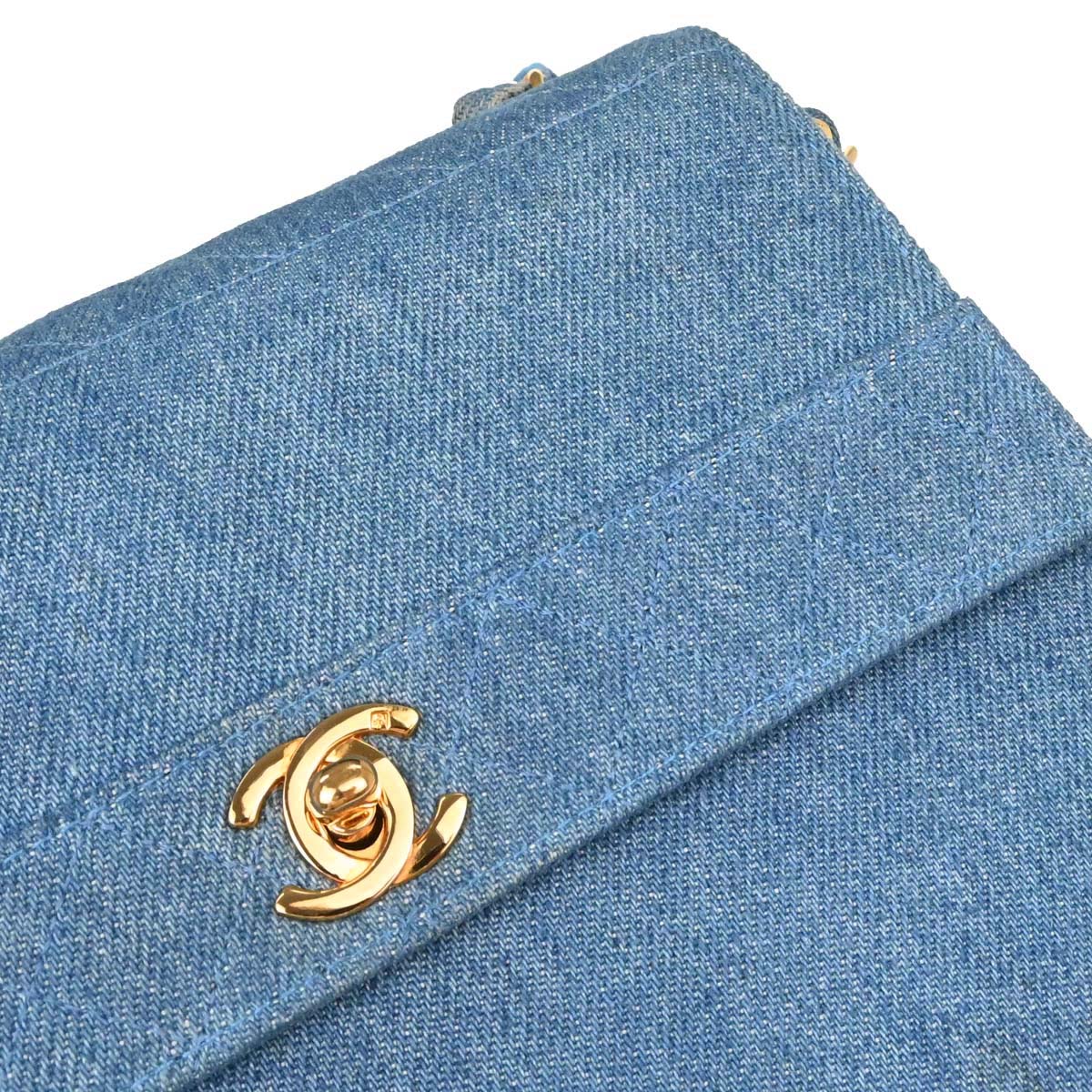 Chanel Blue Denim Straight Flap Shoulder Bag