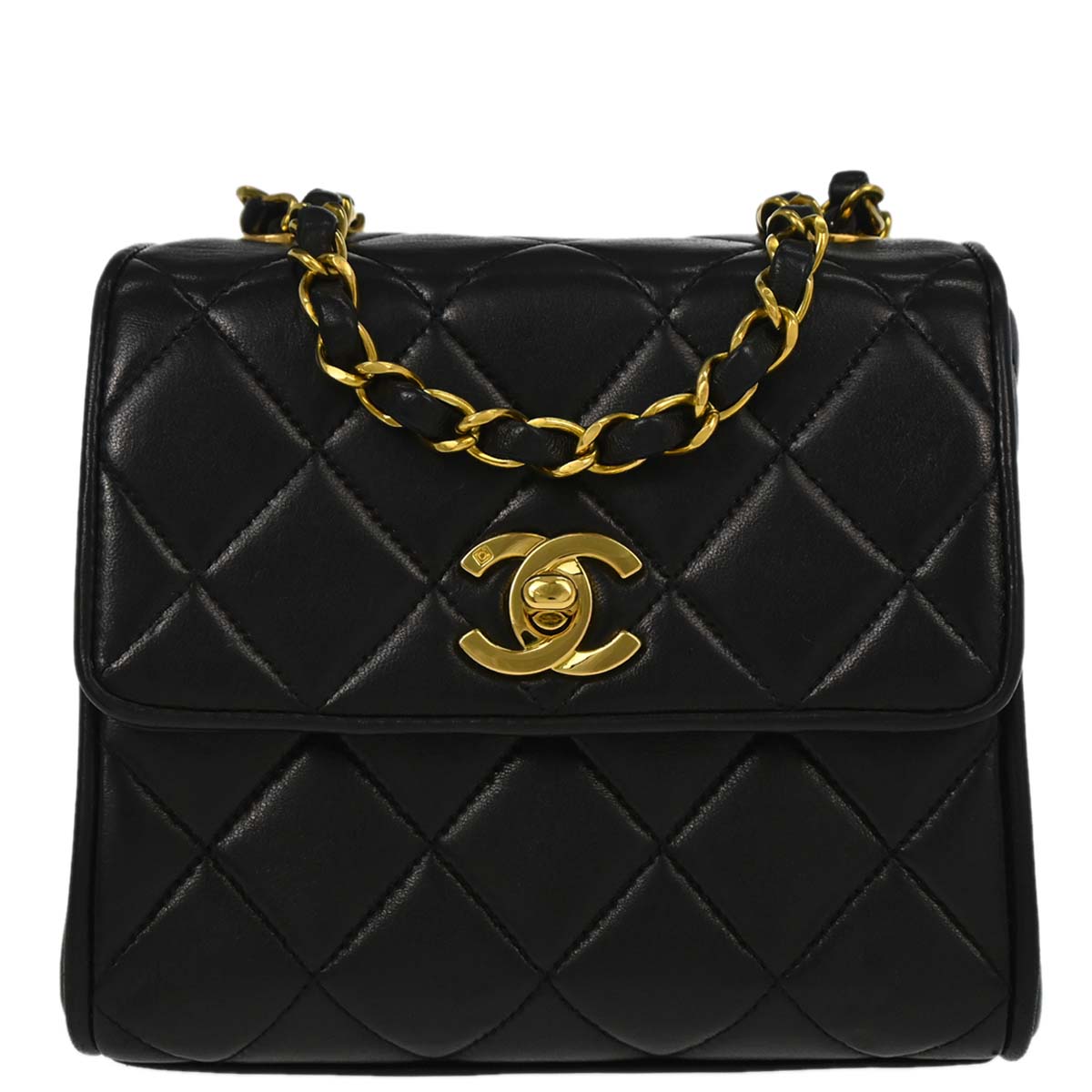 Chanel Black Lambskin Single Straight Flap Shoulder Bag