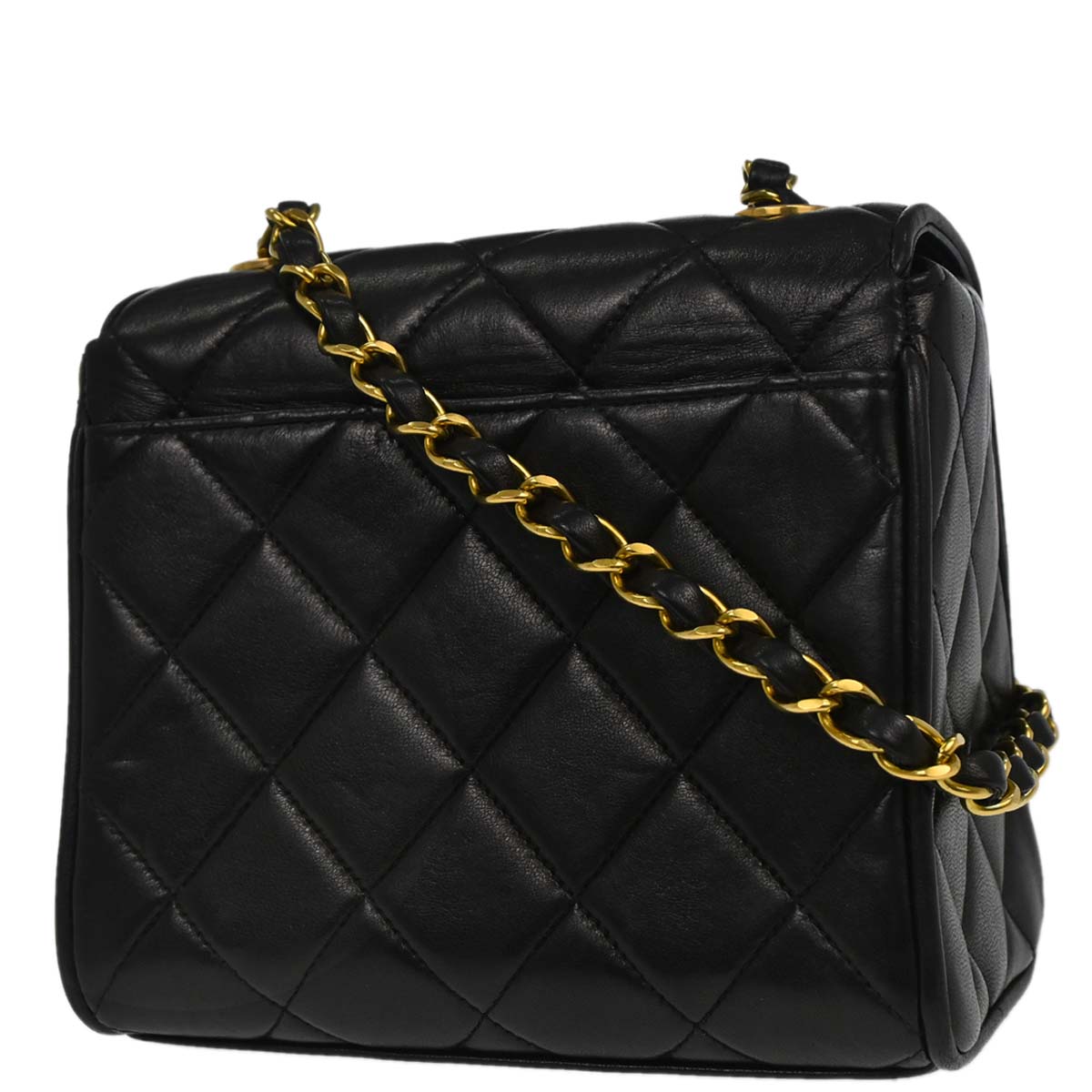 Chanel Black Lambskin Single Straight Flap Shoulder Bag