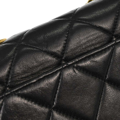 Chanel Black Lambskin Single Straight Flap Shoulder Bag