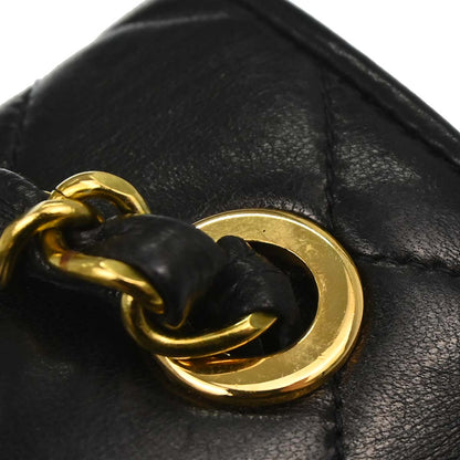 Chanel Black Lambskin Single Straight Flap Shoulder Bag