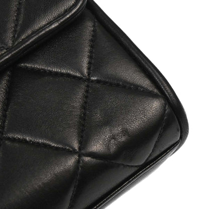 Chanel Black Lambskin Single Straight Flap Shoulder Bag