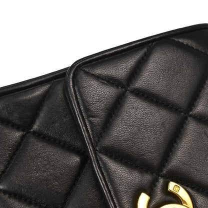 Chanel Black Lambskin Single Straight Flap Shoulder Bag