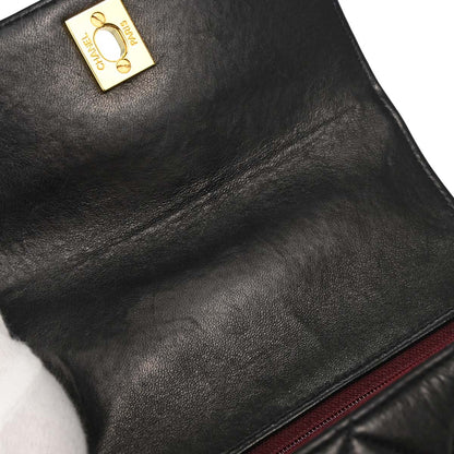 Chanel Black Lambskin Single Straight Flap Shoulder Bag