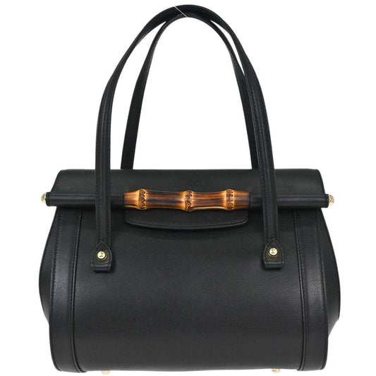 Gucci Black Leather Bamboo Handbag