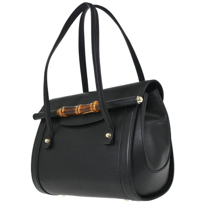 Gucci Black Leather Bamboo Handbag