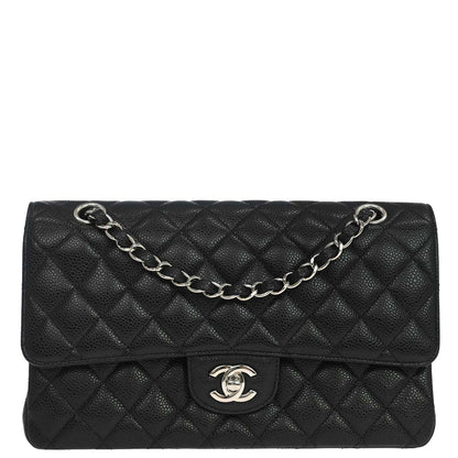 Chanel 2015-2016 Black Caviar Skin Medium Classic Double Flap Shoulder Bag