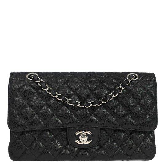 Chanel 2015-2016 Black Caviar Skin Medium Classic Double Flap Shoulder Bag
