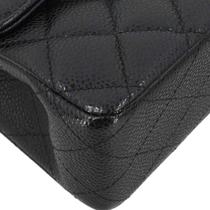 Chanel 2015-2016 Black Caviar Skin Medium Classic Double Flap Shoulder Bag